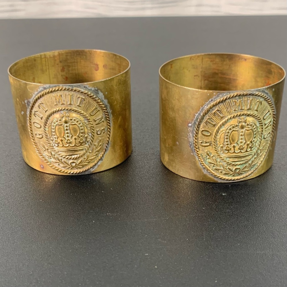 Antique World War I Trench Art Brass Napkin Rings “Gott Mit Uns”